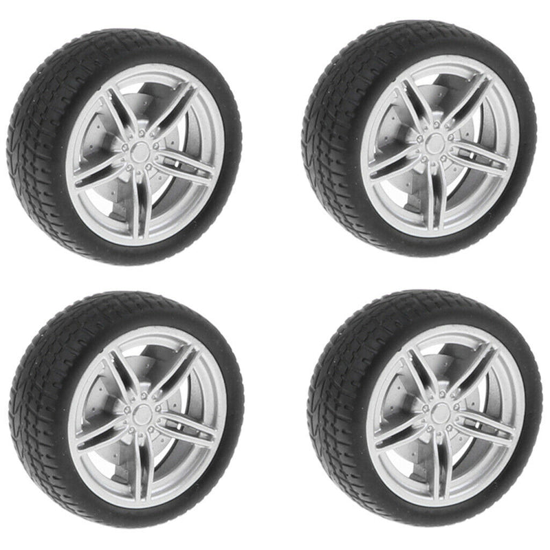 40mm Plastic 5 Spoke Front & Rear Wheel & Rubber Tires for RC Car, Set of 4