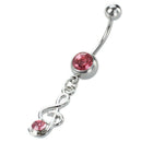 Pink Rhinestone Navel Belly Ring Music Note Dangle Fashion Chic Gift 50x13m