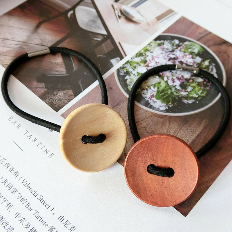 3pcs Women Simple Wood Elastic Hair Tie Rope Band Ponytail Holder Buttons  Z