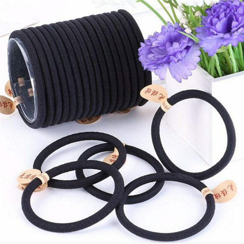 10X Black Colors Rope Elastics Hair Ties 4mm Thick Hairbands Girl's Hair Bands &