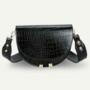 Retro Crossbody Handbag Women Semicircle PU Leather Shoulder Bag (Black)