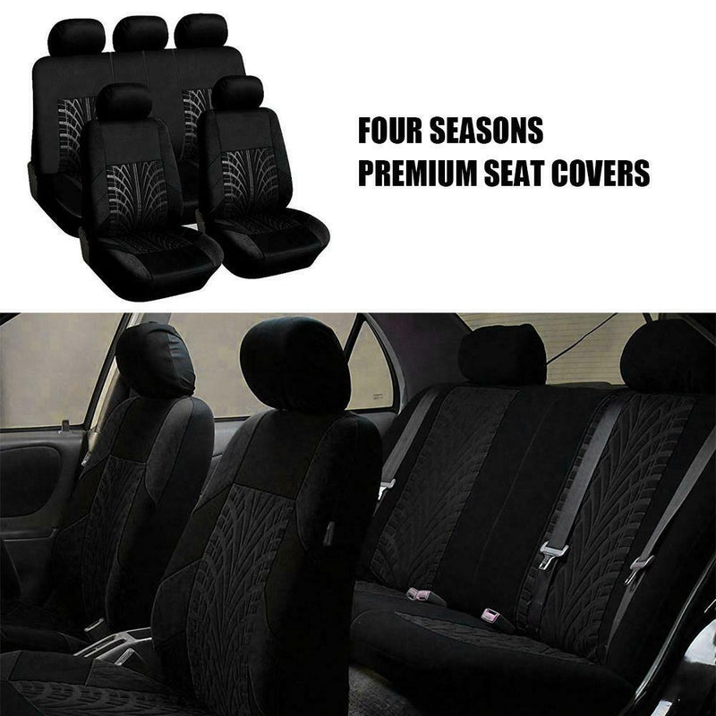 9pcs Car Seat Covers Tire Track Style Auto Styling Seat Protector (Black)