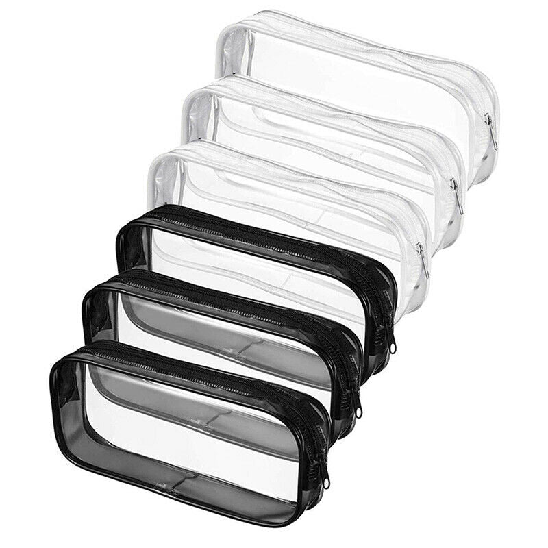 6 Pieces Clear PVC Pen Pencil Case with Zipper, for School Office Stationer T8K1