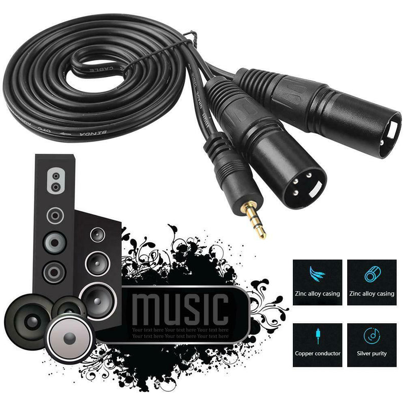 3.5mm Stereo Male to Dual XLR Male Splitter Cable Mixer AUX Adapter Cord