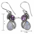 Purple Amethyst Moonstone Two Teardrop Topaz Dangle Drop Earrings Hook Jewelry