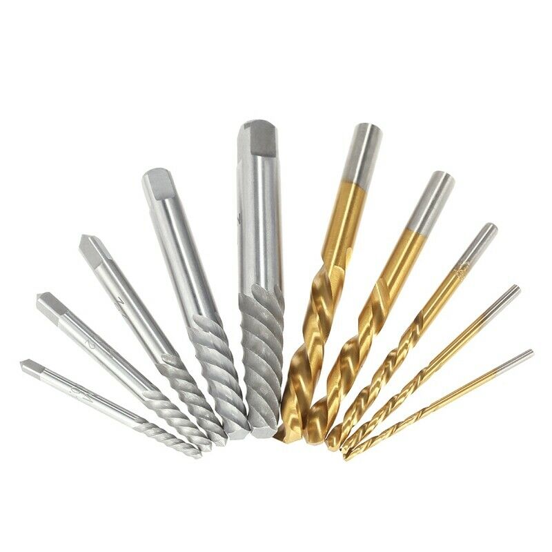 10Pcs Cobalt Left Hand Drill Bit Set +Broken Bolt Damaged Screw Extractor S M9H6