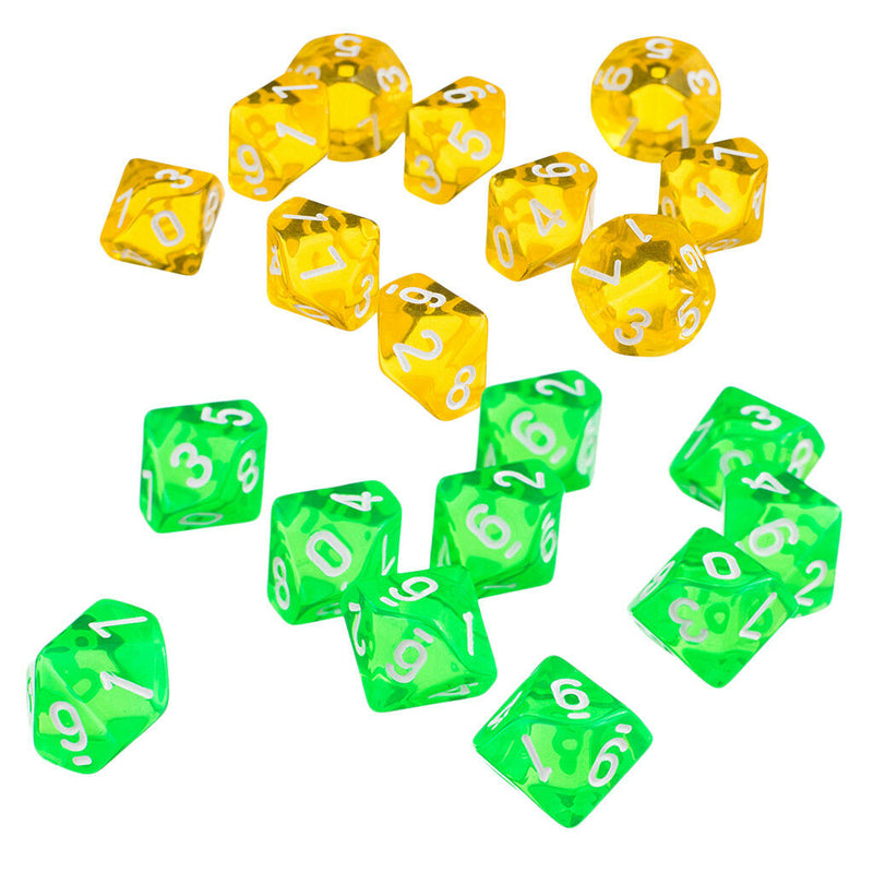 10pcs Green D10 Dice+10pcs Yellow D10 Dice for D&D RPG MTG Board Games Gift