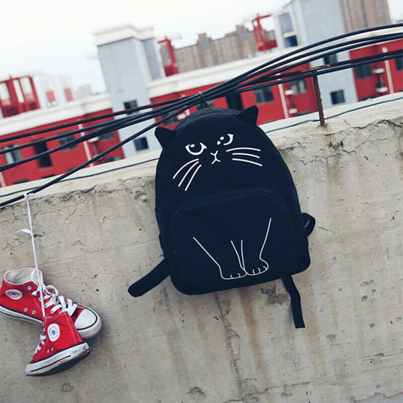 Lovely Cat Backpack Casual Canvas Backpacks School Bag Women Cute Rucksack  X8B5