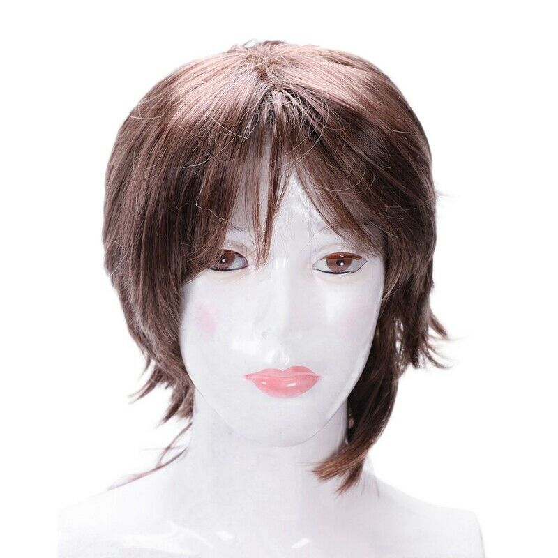 Natural Curly Wigs For Women Synthetic Short Wig With Bangs Brown E4N5