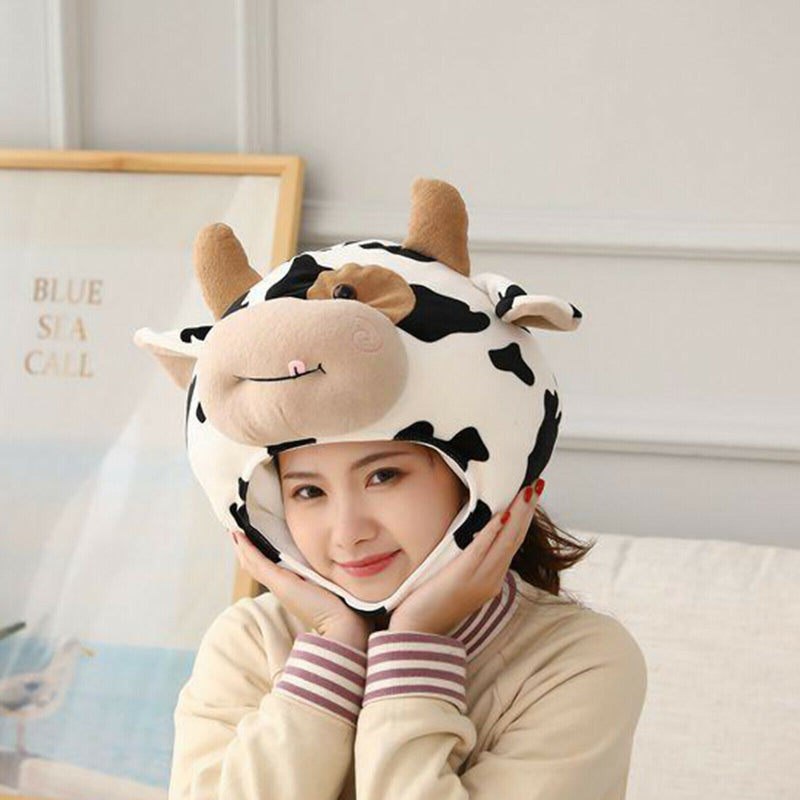 Women Girls Winter Hat Novelty Plush Cow Hat Cap Headgear Party Photo Props