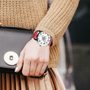 Chemical Elements Print Leather Strap Quartz Watch Women Wristwatch (Red) A