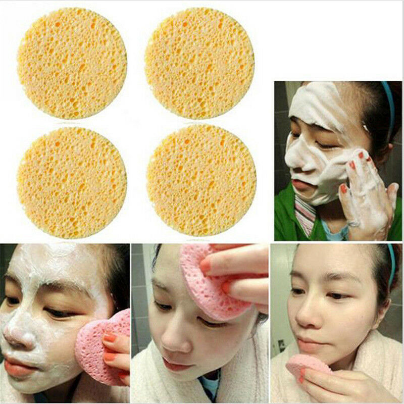 10Pcs Natural Wood Fiber Face Wash Cleansing Round Sponge Makeup Tool Women N3cN