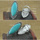 Women Studded Oval Turquoise Bohemia Tibetan Ethnic Long Finger Ring Gift