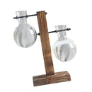 Set of 2 Decorative Clear Glass Planter Bulb Vases with Wood Holder Stand & Vase