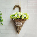 Umbrella Handmade Straw Braided Wall Hanging Flower Pot Basket Hand-Woven H