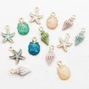 13Pcs Mixed Starfish Conch Shell Metal Charms Pendant DIY Jewelry Making m V4W8