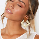 Rattan Earrings Handmade Straw Woven Braid Round Drop Earrings Lightweight