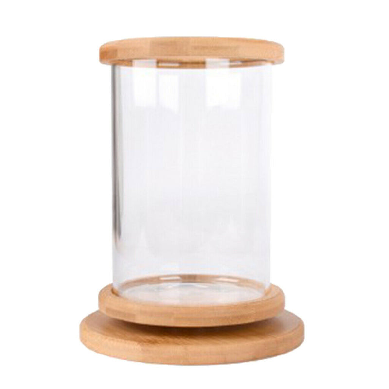 Multi-functional Desktop Decor,Bamboo Frame Clear Glass Aquarium / Glass Vase /