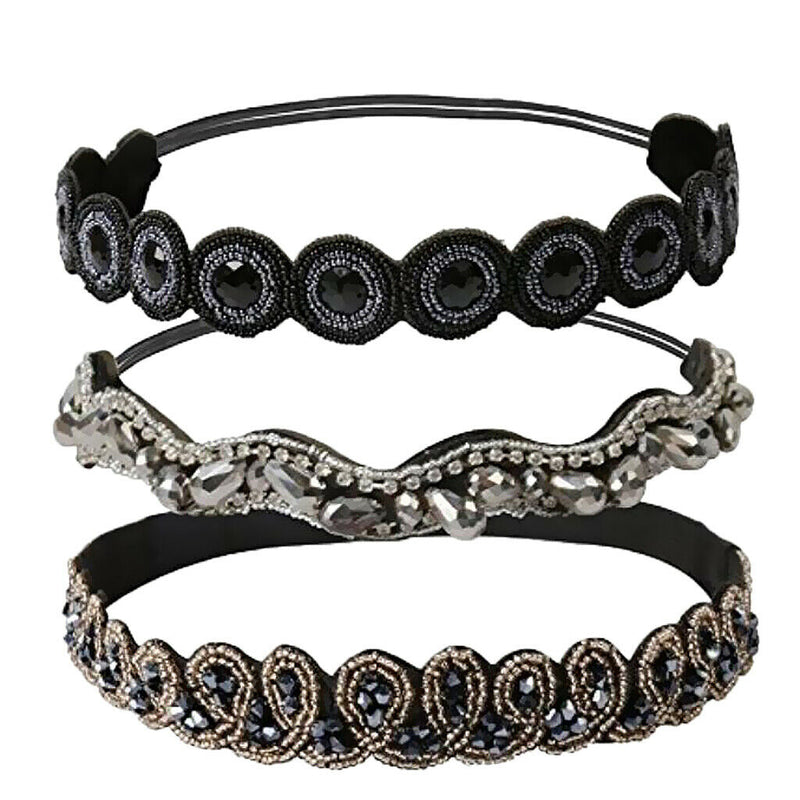 3pcs/Pack Women Beaded Elastic Headband Rhinestone Hair band Handmand Wedding
