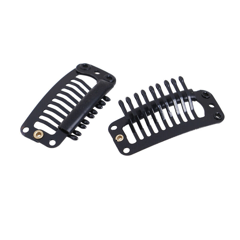 10Pcs Toupee Wig Clips Snap Clips W/ Rubber Back Hair Extension Black 9 TeetF TO