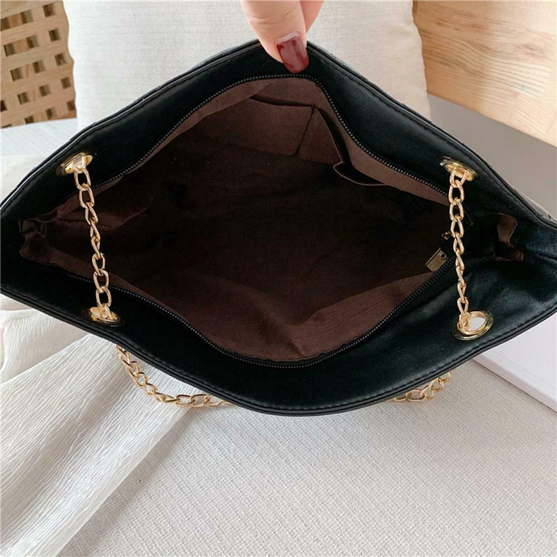 Fashion Leather Handbag Women Large Top-handle Bags Shopping Tote (Black) A