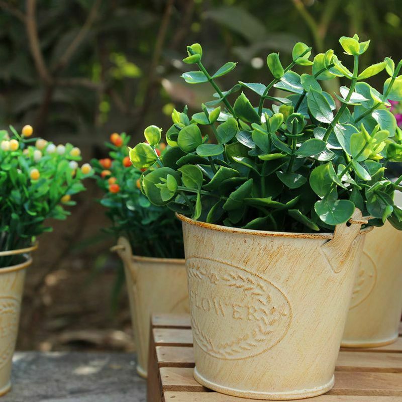 Flameer Shabby Chic Iron Flower Buckets Plants Planter Pot Bucket Flower Va