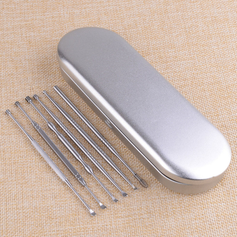 6pcs Stainless Steel Earpick Ear Picks Wax Cleaner Remover Tool Curette Scoop