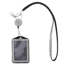 Rhinestones Lanyard with Retractable Reel Vertical ID Badge Holder White