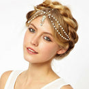 Women Bridal Wedding Boho Beaded Crown Head Chain Headband Hair Piece Hairband