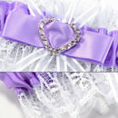 Garter purple lace wedding accessory lucky bride Bow rhinestone heart elast B6Y5