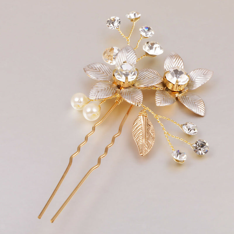 Crystal Pearls Floral Vine Hair Pin Clip Wedding Bride Girls Prom Accessory