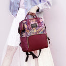 Mummy Maternity Backpacks Plant Print Baby Diaper Shoulder Bags (Purple)