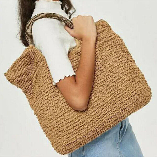 Fashion Summer Round Straw Bag Beach Rattan Women Handbag Totes Ladies Knit V8J5