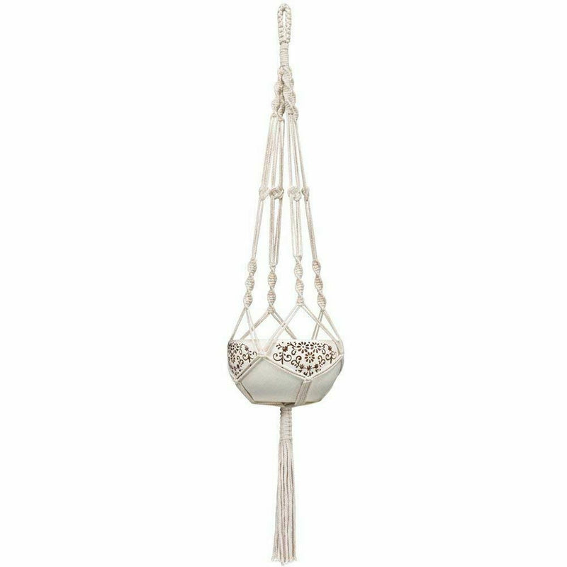Braid Plant Hanger Indoor Outdoor Hanging Planter Basket Cotton Rope 4 Legs