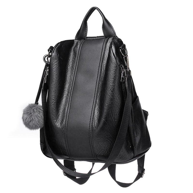 Solid Color Knapsack Women Backpacks Anti-theft PU Leather Rucksack (Black) SN9F