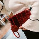 Women Clutch Fur Plush Bag Casual Handbag Winter Crossbody Bag(Wine Red)
