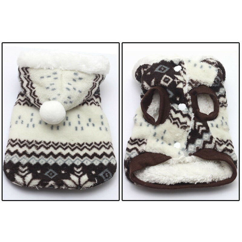 Small Dog Fleece Warm Clothes Winter Snow Jacket Hoodie Lined Snow Suit L