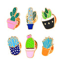 6 Pcs / set Enamel Pins Succulent Green Plant Potted Cactus Brooch Accessories