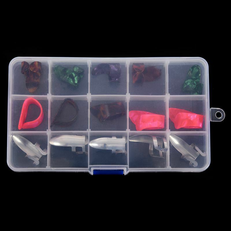 Box of 15PCS Stainless Steel Thumb Finger Guitar Picks Nail Picking