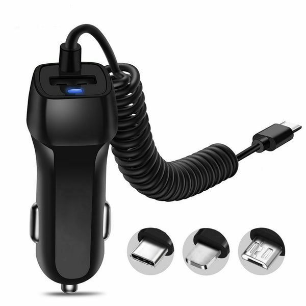 Auto Fast Charging Car Charger with Retractable Cable Phone Charger USB Wit A4D2