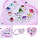 12pcs Girls Kids Fashion Diamate Adjustable Rings Crystal Rings Jewelry with Box