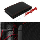 Black+Red PU Leather DIY Car Steering Wheel Cover 38cm With Needle And Thread lj