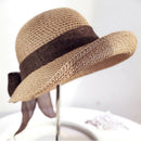 Women'S Sun Straw Hat, Big Brim Hat Bowknot Summer Hat Foldable Roll Up Flo