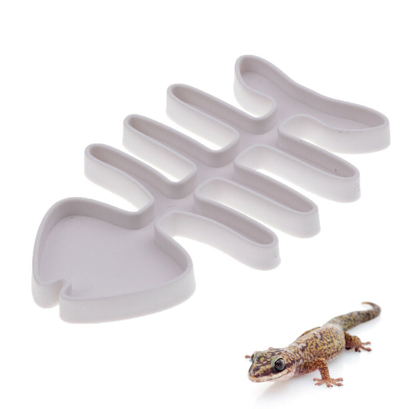 Plastic Reptile Gecko Vivarium Mealworm Feeding Food Dish Bowl Fishbone L