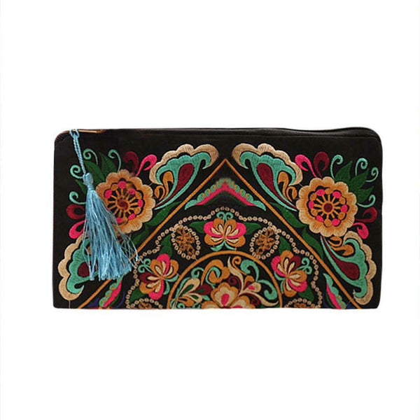 Embroidery Women Clutch Bag Ethnic Style Tassel Handbag Purse (Galsang)