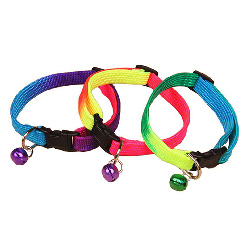 Rainbow Color Adjustable 24-34 cm Collar with Small Bell Pet Cat Dog Puppy -