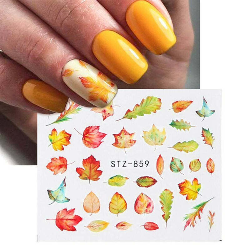 4pc Sheets Autumn Maple Leaf Nail Water Decals Transfer Nail Art Stickers Decor/