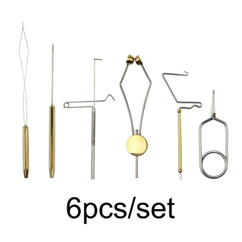 6pcs Fly Tying Tools Kit Vise Brass Bobbin Threader Whip Finisher Handle