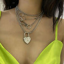 Multilayer Punk Love Heart Hollow Out Choker Metal Chain Necklace Jewelry GS Hn
