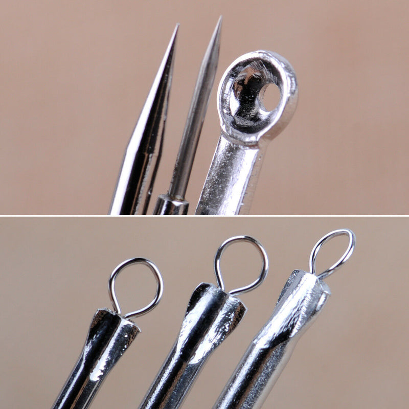 3pc Stainless Blackhead Acne Comedone Spot Extractor Remover Face Clean Tool Kit